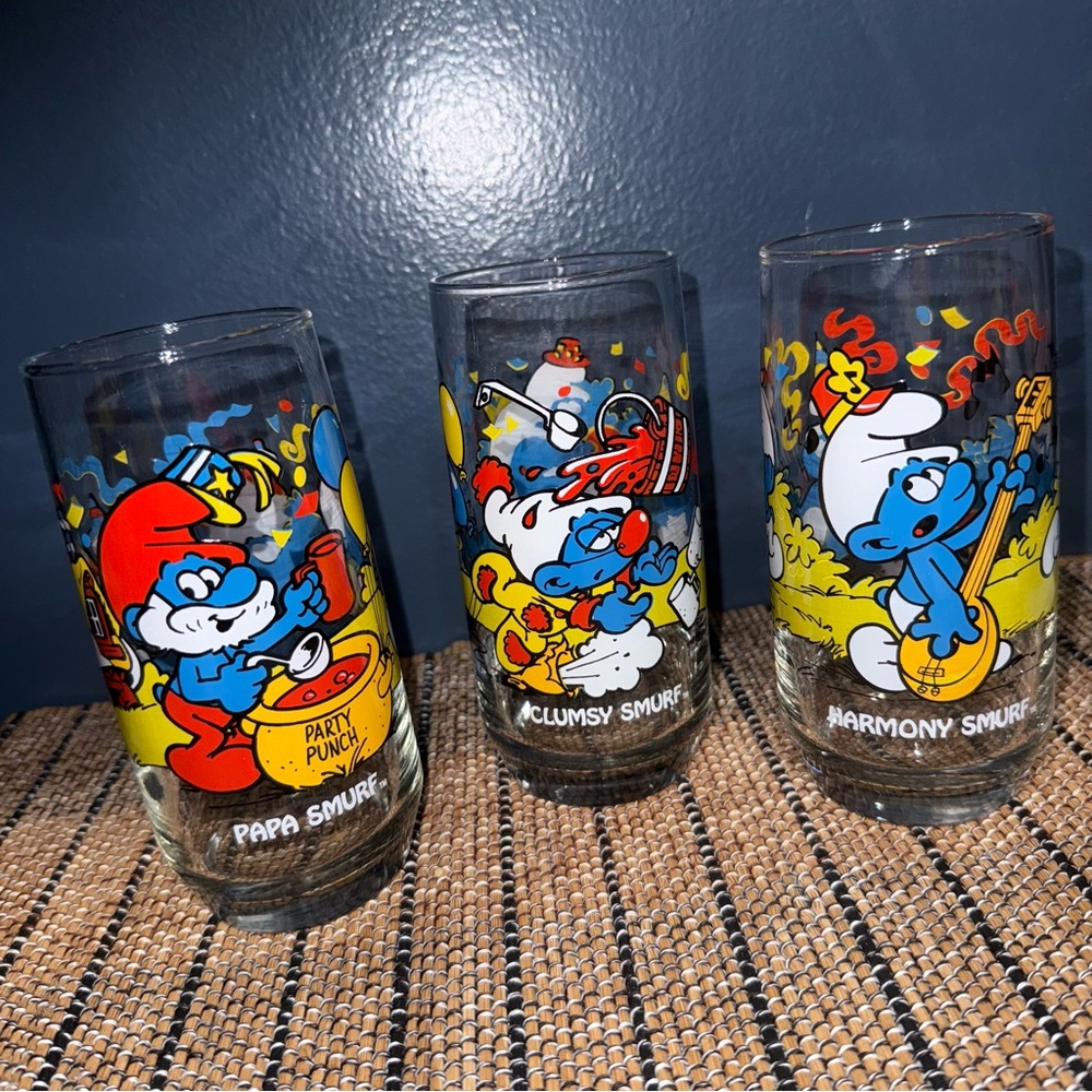 Vintage 1983 Smurf Glasses EXCELLENT 3 Glasses Included